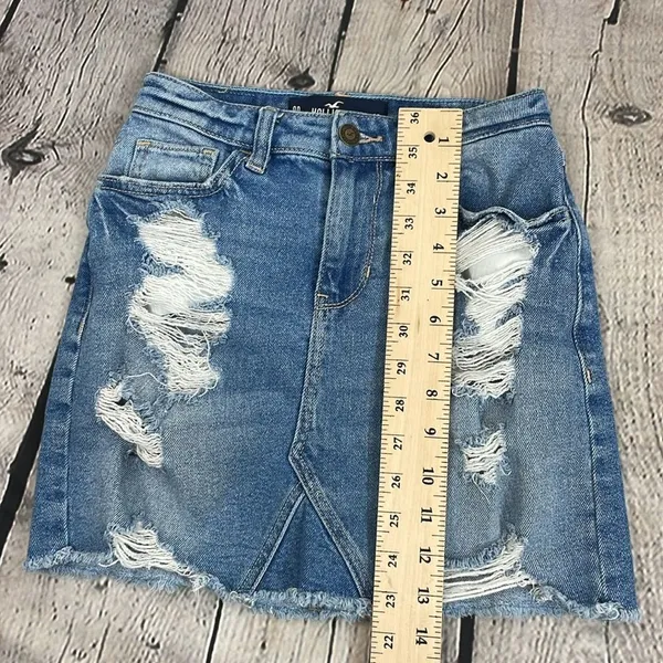 Y2K Hollister Denim Distressed Mini Skirt Jean size 00 - Image 11