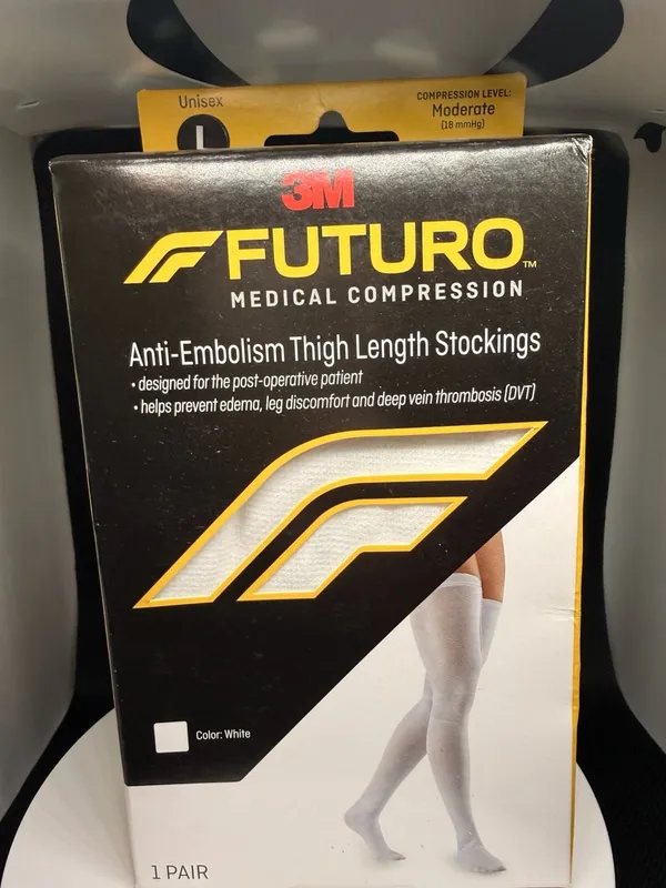 3M Futuro Anti-Embolism Thigh Length Stockings Unisex Large White Moderate Compr - Image 2