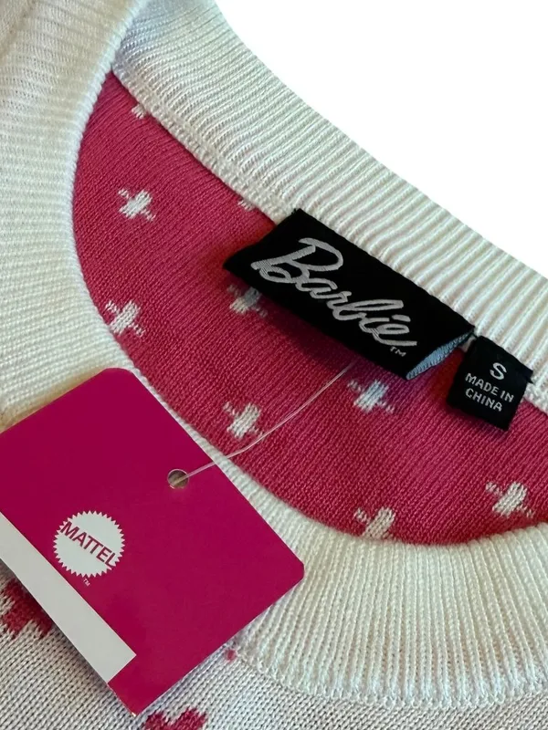 Mattel Barbie Pullover Stretchy Sweater Crew Neck Pony Tail Pink Size Small NWT - Image 14