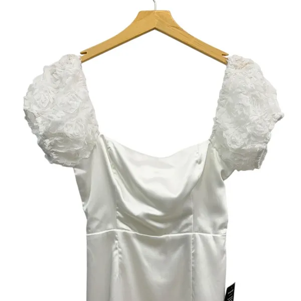 Lulus Precious Enchantment White Satin Floral Puff Sleeve Mini Dress size S NWT - Image 5