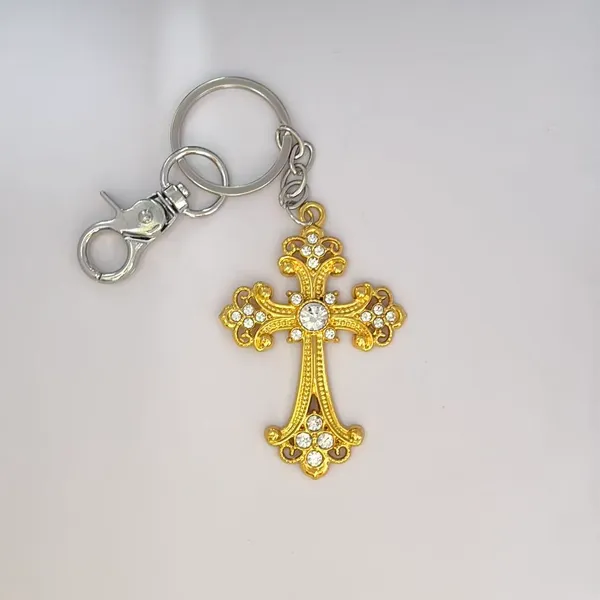 CZ Cross Keychain Charm for Men Women Car Keychain Key Ring Bag Charm Couple Gifts - Image 2