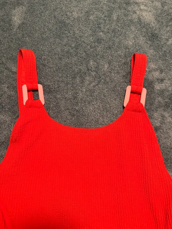 NWOT Aerie Crinkle Birthday Scoop Cheekiest One Piece‎ Swimsuit Size Medium Red - Image 2
