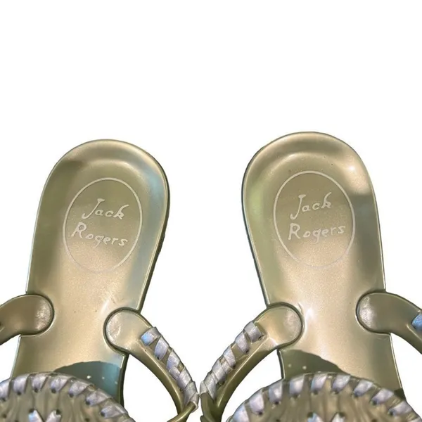 Jack Rogers Georgica Jelly‎ Thong Sandals Womens Gold Medallion Size 6 - Image 4