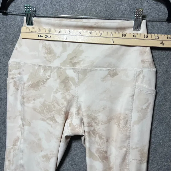 RBX Active Womens High Waisted Marble Tie Dye Cropped Leggings Tan Cream‎ Small - Image 2