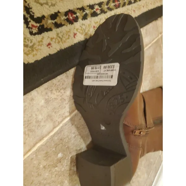 CLARKS Riding Boots Knee High Brown Leather Chunk Heels Buckle Details Size 6.5M - Image 10