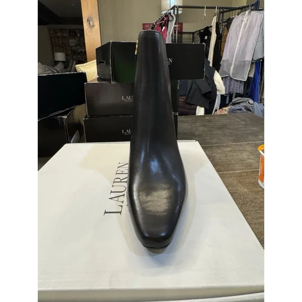$160 RALPH LAUREN WILLA Black LEATHER ANKLE SOFT HEEL BOOTS Size 7 - Image 3