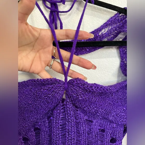Fairy core 3PC Purple Crochet Set M Festival W Y2K Distressed Crop Top Skirt - Image 5