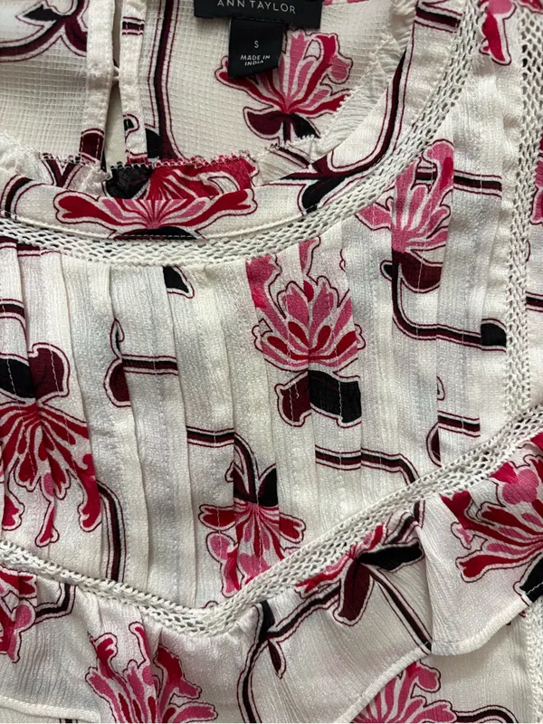 Ann Taylor Pink Floral Ruffle-Trim Long Sleeve Blouse - Image 2