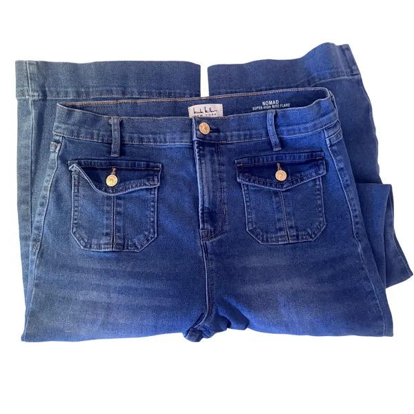 Nicole Miller Nomad Super High Rise Flare Jeans Womens 8 Blue Excellent Stretch - Image 6