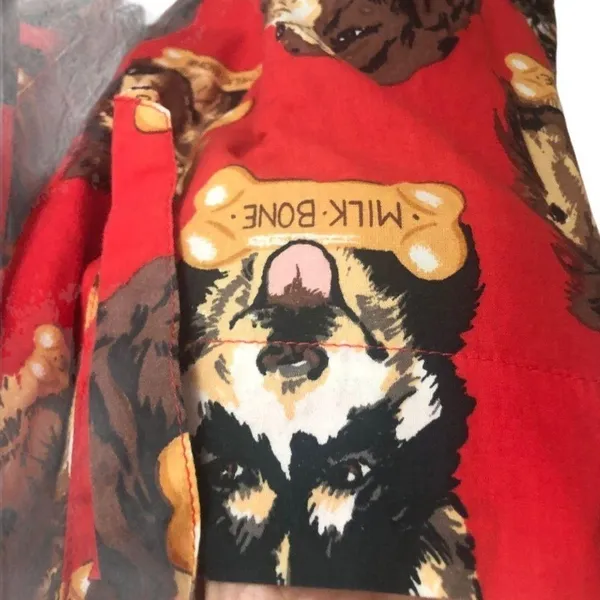 Nick & Nora Dog Milk Bone Belted Shortie Robe Red Sz. S Dog Lovers Favorite - Image 7
