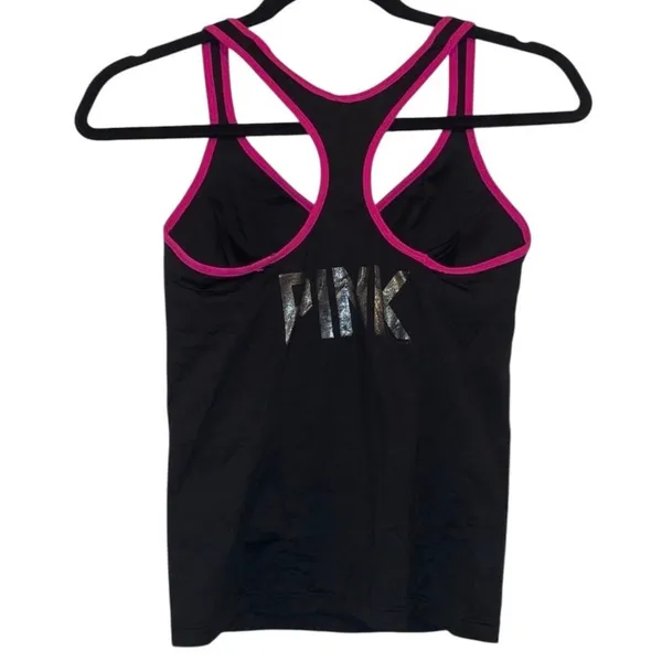 Victoria's Secret PINK Black Racerback‎ Tank Top with Pink Trim Push Up Cami - Image 3