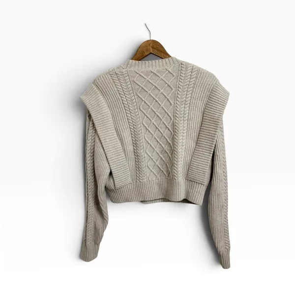 Babaton Aritzia Seek Cable Knit sweater Beige oatmeal Cropped Small - Image 6