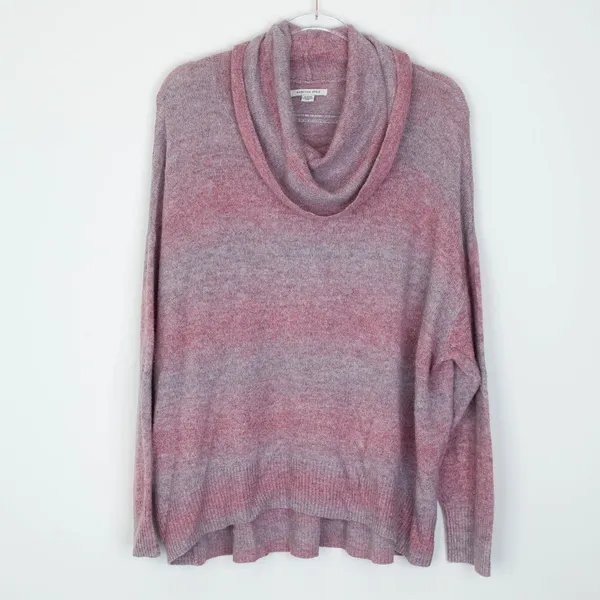 American Eagle Sweater XL Cowl Neck Pink‎ Purple Ombre Knit Pullover Oversized - Image 2