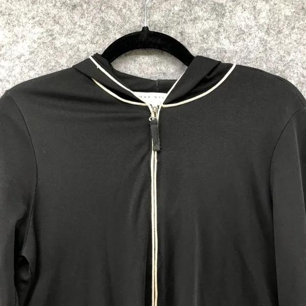 Max Studio Knit Stretch Hoodie Black Ivory Contemporary Zip Up Womens Large L - Image 3