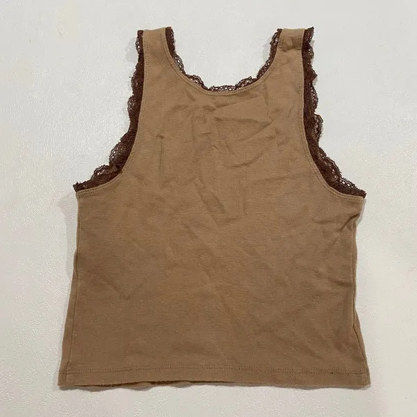Hollister Austin Texas Lace Trim Tank Top XS Brown Western Y2K Baby Tee - Image 4