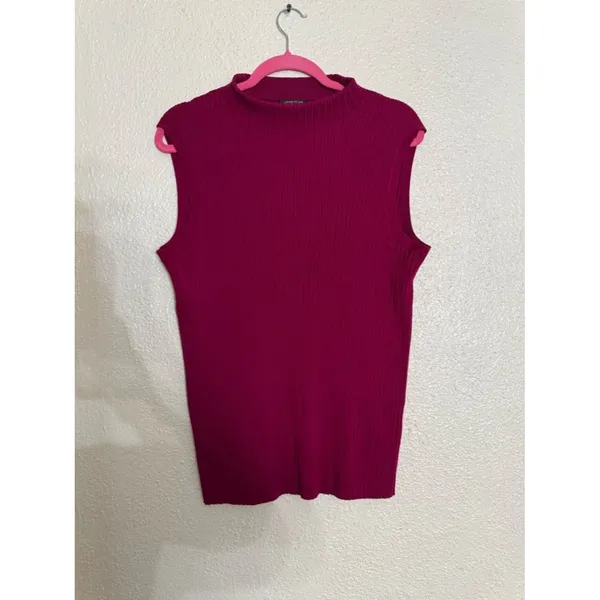 Lafayette 148 New York Sleeveless Mock Neck Ribbed Tank in fuchsia Pink size XL - Image 6