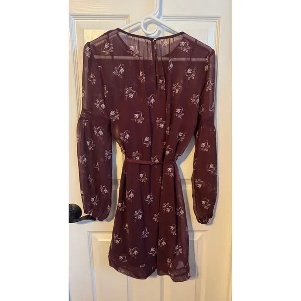 Abercrombie‎ & Fitch Floral Long Sleeve Mini Dress NWT Maroon Boho Peasant Style - Image 7