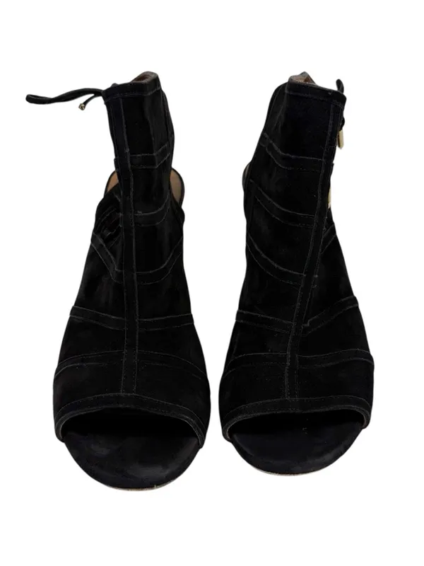 Aquazzura Oui Baby 105 Black Suede Lace Up Peep Toe Stiletto Bootie Size 39/US 9 - Image 5