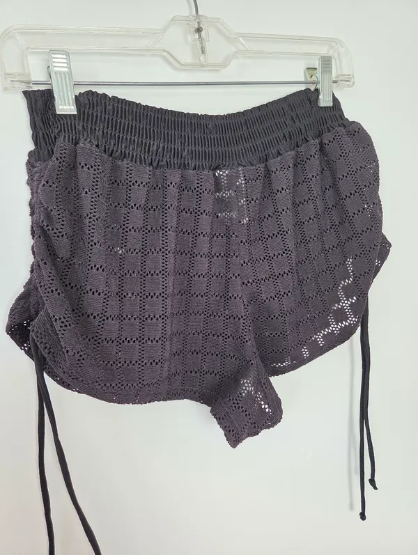 No Boundaries Swim Cover Up Bottom Black Crochet Knit Ruched Sheer Ties Small - Image 7