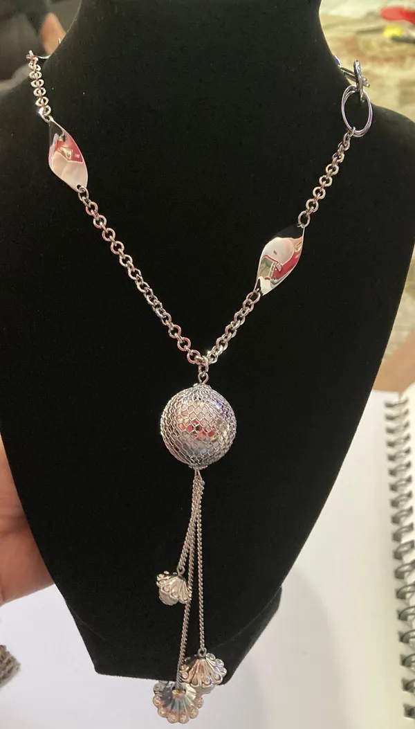 Long 3 Bead Cluster Necklace 30" Silver Chain Vintage Boho Style - Image 2