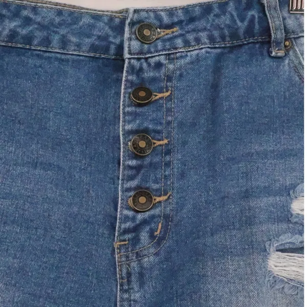 High‎ Waisted Distressed Denim Shorts Womens Size 2XL Blue Button Fly Raw Hem - Image 2