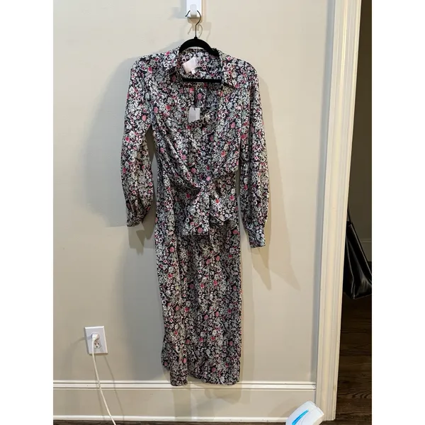 $395 Cinq A Sept Women's Blue Multi Quin Floral Print Long Sleeve Dress‎ Size 2 - Image 3