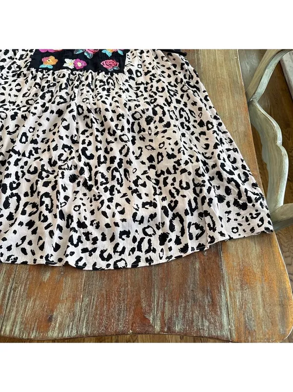 Savanna Jane Mini Dress 2X Beige Black Leopard Floral Multicolor Embroidery Boho - Image 5