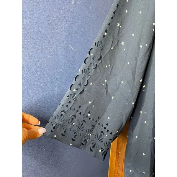 Anthropologie Maeve Teni Star Womens Cutout Blue Top 8 Peasant Boho Celestial - Image 4