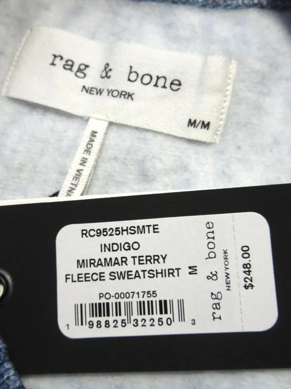 NWT Rag & Bone Miramar Cable-Effect Sweatshirt in Indigo Cotton Fleece M - Image 8