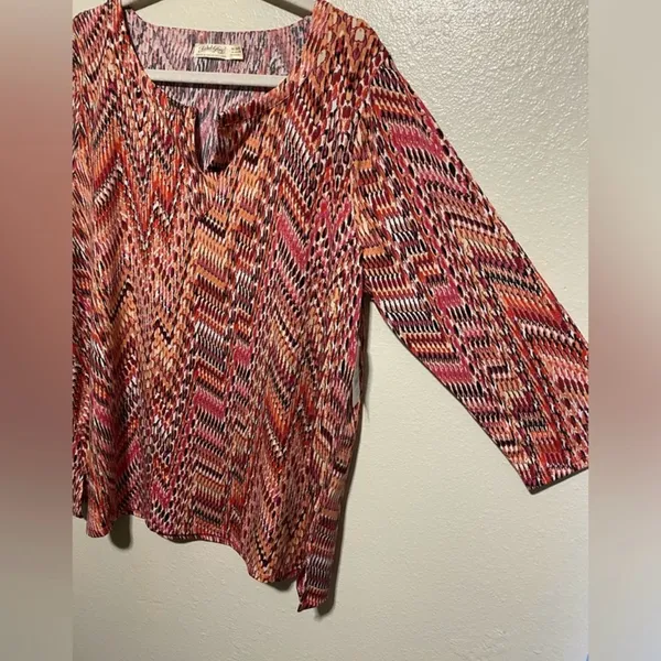 NWT Faded Glory Coral Pink Top | Long Sleeve Stretch Blouse | XL Casual Chic - Image 3