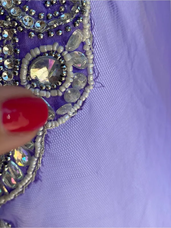 Sheer purple embroidered crystal gem applique embellished genie boho costume - Image 7