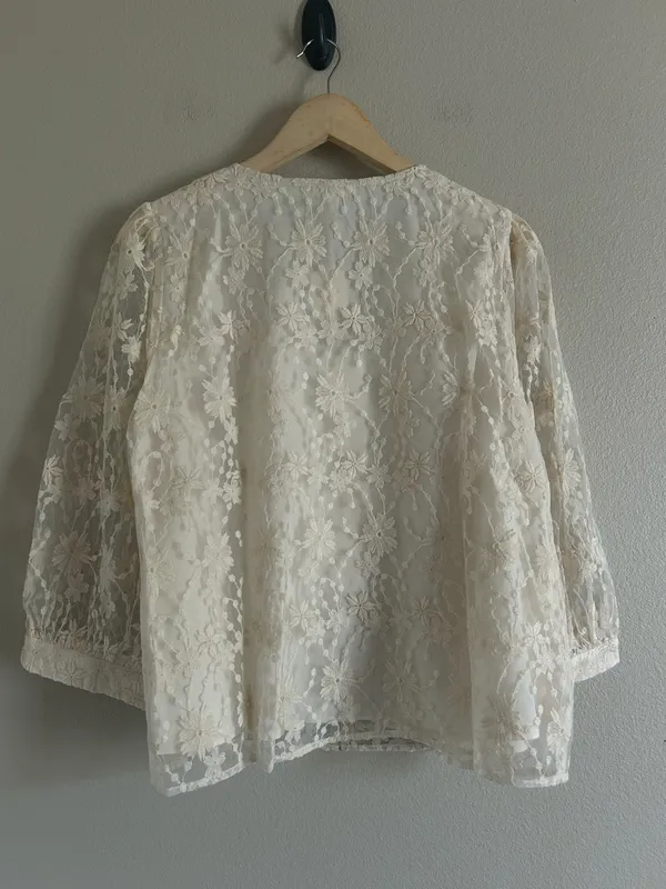 Boho Bow Tie Textured Lace Top (Ivory) Jodifl small NWT - Image 3