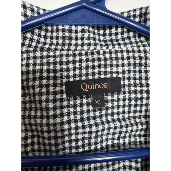 Quince 100% Linen Shirt Womens XL Black White Gingham Excellent Short Sleeve Top - Image 2