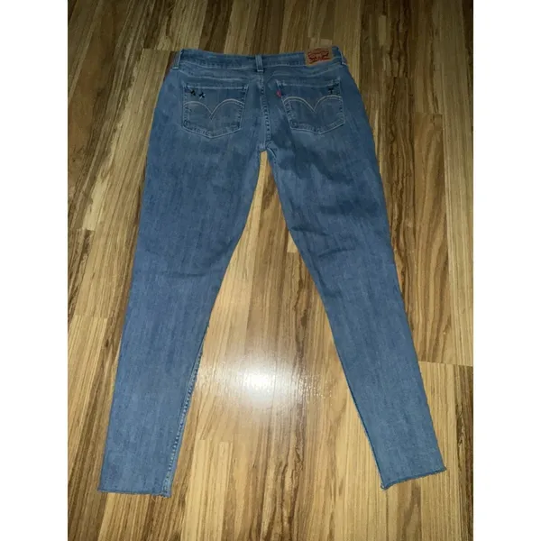 Levi's 535 Super‎ Skinny Jeans Womens Sz 30 Blue Denim Stars Accents Artsy Art - Image 7