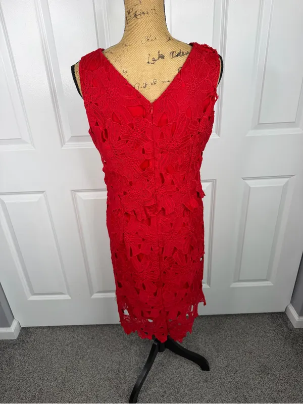 Sociology XL Red Floral Crochet Lace Midi Dress Sleeveless NWT - Image 6