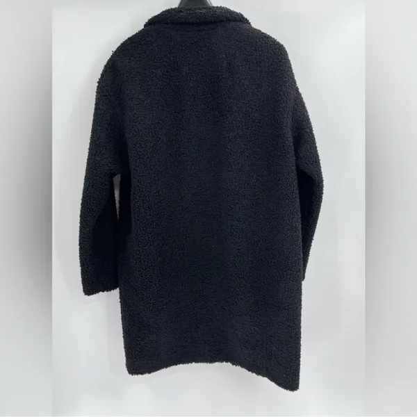 Maje black long Pointed Collar snap button teddy jacket Sherpa Coat size medium - Image 5