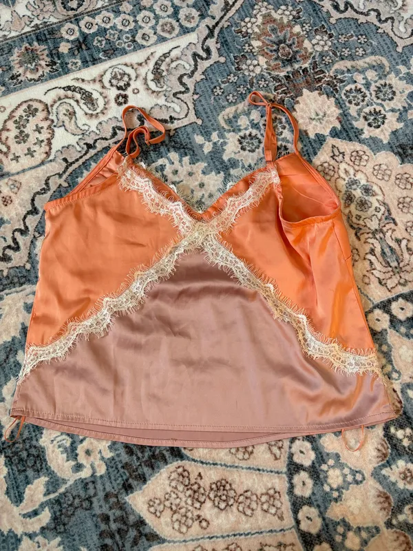 Pink and Orange Lace Detail Top - Image 2