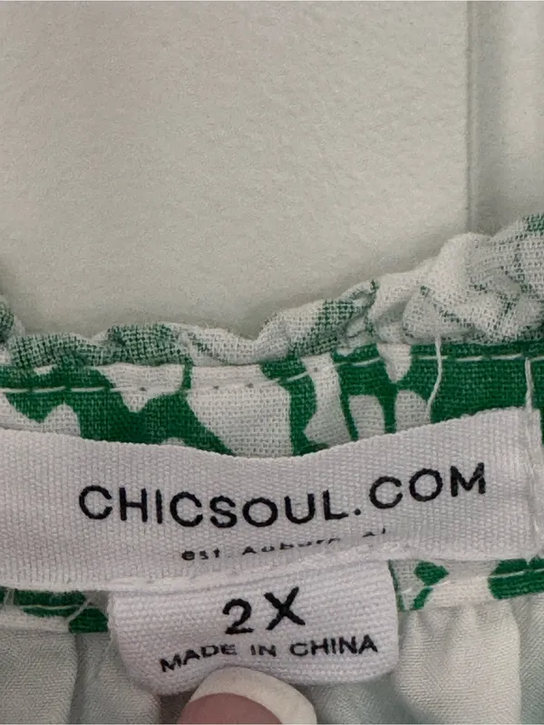Chic Soul 2X Green White Floral Tiered Midi Dress Puff Sleeve Pockets‎ - Image 2