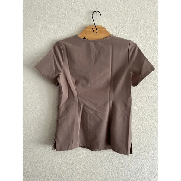 Mandala Scrub Top XS Brown Notch Neck Short Sleeve Equa-Tek Tech - Image 2