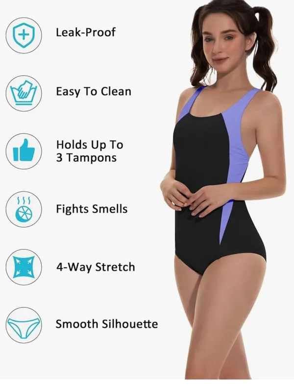 Beautikini Period Swimwear One Piece Leakproof Athletic Racerback Swimsuit - Image 5