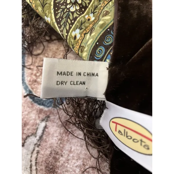 Vintage Talbot's Silk Scarf - Fringed, Green Brown Paisley, 61 inches long - Image 5