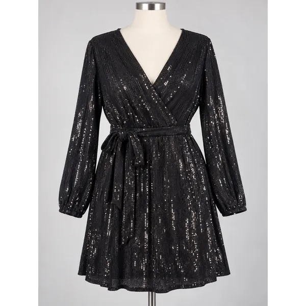 Cara Santana x Nine West Black Sequin Wrap Mini Holiday Chic Formal Dress XL - Image 2