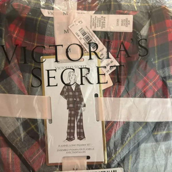 VICTORIA'S SECRET‎ Red Plaid xmas Flannel Long Pajama Set inseam short - Image 4