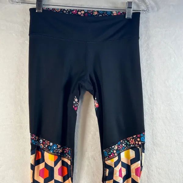 Joy‎ Lab Womens Black Geometric Floral Mesh Leggings Extra Small - Image 3