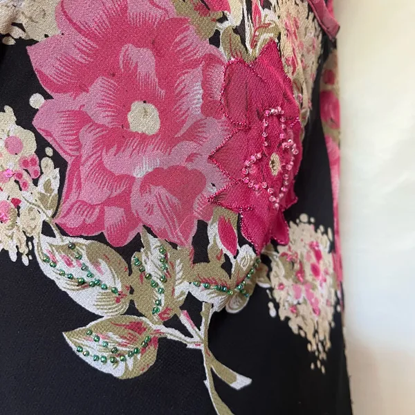 Y2K Studio Connection Slip Floral Dress Sz M Whimsigoth Asymmetrical Hem Bead - Image 8