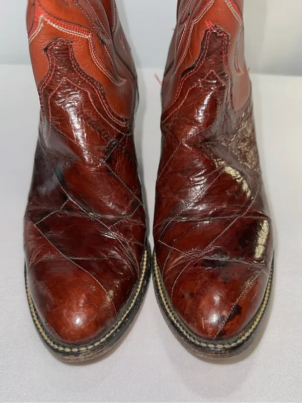 ⁠Dan Post Vintage Eel Skin Patchwork Western Boots Womens Size 5.5B Cognac - Image 5
