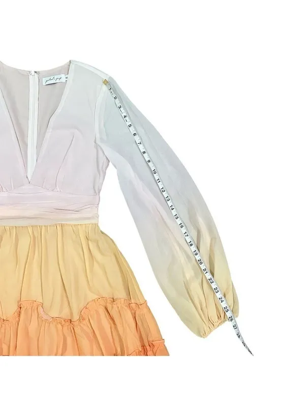 Petal + Pup Ombre Ruffle Tiered Long Sleeve Deep V-Neck Dress Orange Size Medium - Image 11