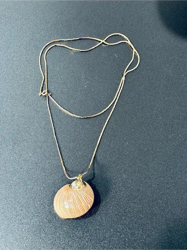 Gold Layered Necklace with Beige Swirl Pendant - Image 6