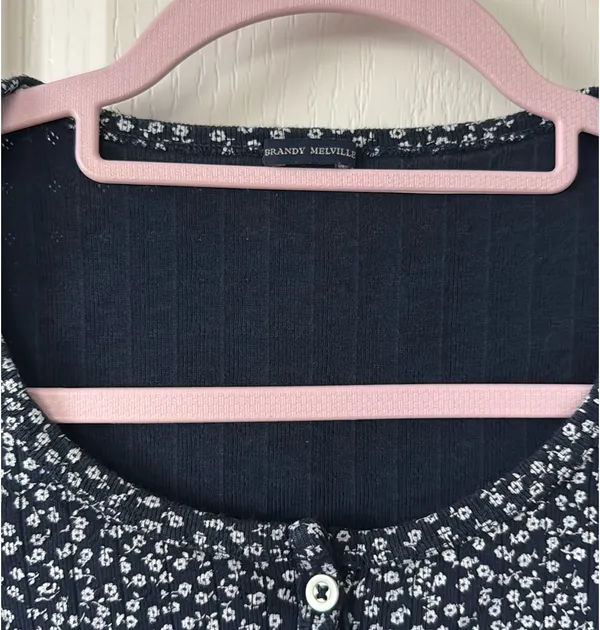 Brandy Melville Navy Floral Zelly Top - Image 2