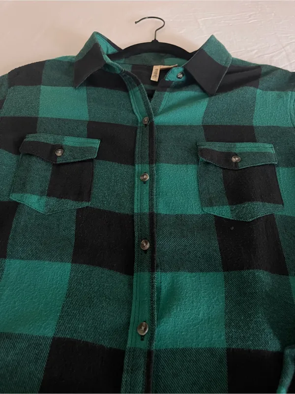 Passport Green Black Plaid Flannel Button Down Shirt - Size XL - 100% Cotton - Image 5